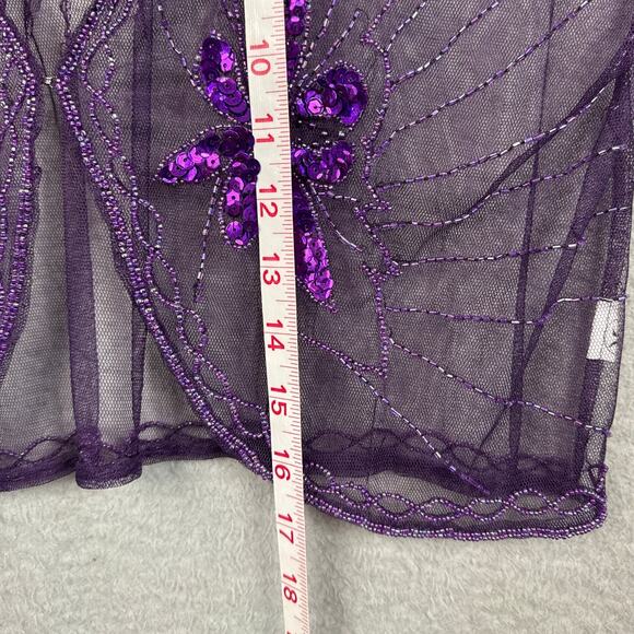Vintage Y2K Beaded Sheer Jacket Floral Pattern Sequins Dark Purple Whimsygoth - Picture 6 of 8